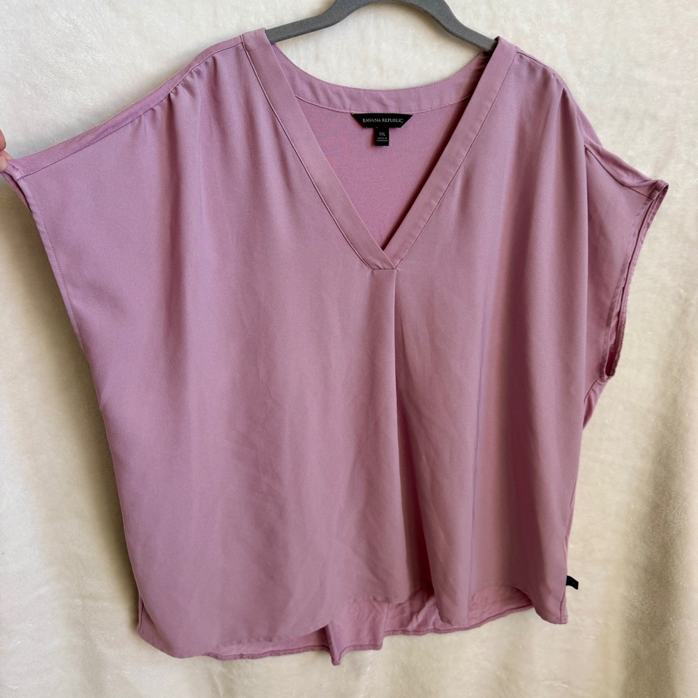 Banana Republic Mauve Shadows Dolman Sleeve V-Neck High Low Top Sz XXL Womens